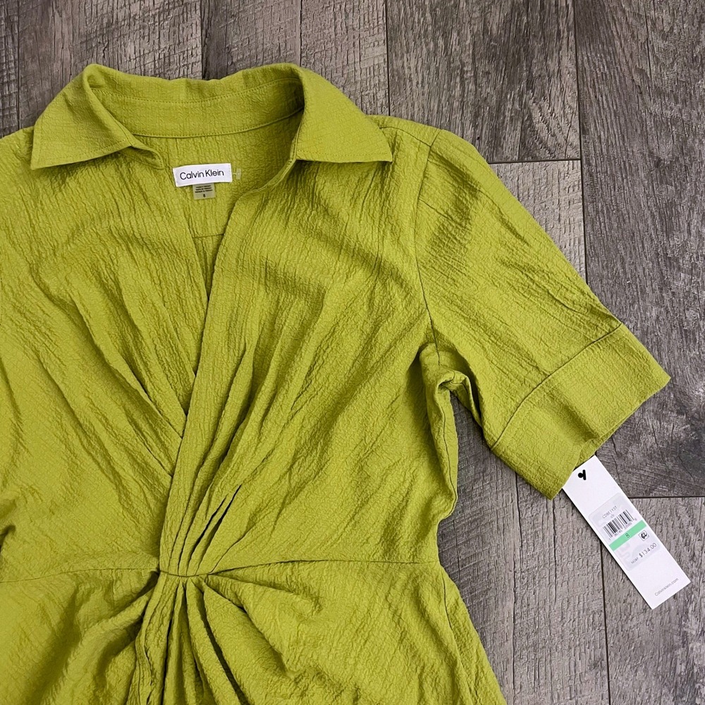 Calvin Klein Lime Green Twist Front High-Low Midi Dress CDBE1Y5T Size 8 - Picture 4 of 9